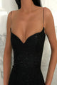 Mermaid Spaghetti Straps Floor-Length Black Sequined Prom Evening Dress OHC006 | Cathyprom