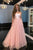 A Line Strapless Floor-Length Pink Tulle Prom Party Dress with Belt OHC555