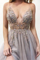 A-Line Spaghetti Straps Sweep Train Lavender Prom Dress with Beading Split LPD98 | Cathyprom