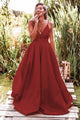 Simpel A-Line Deep V-Neck Floor-length Pleats Backless Prom Dress OHC163 | Cathyprom