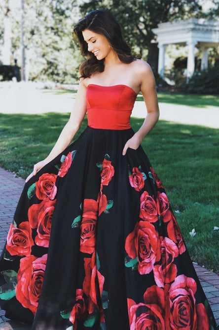 rose print formal dress ANDREA & LEO A1465 Rose Print Organza Gown