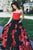 Honorable Strapless Prom Party Dress with Pockets Rose Printed Evening Dress OHC552