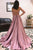 Modest V-neck Sleeveless High Split Front Sweep Train Cross Back Prom Dresses OHC575