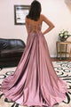 Modest V-neck Sleeveless High Split Front Sweep Train Cross Back Prom Dresses OHC575