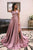 Modest V-neck Sleeveless High Split Front Sweep Train Cross Back Prom Dresses OHC575