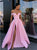 A-Line Off-the-Shoulder Sweep Train Long Pink Satin Prom Dress with Pockets Split OHC582