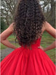 Ball Gown Sweetheart Lace Up Sweep Train Red Organza Long Prom Dress with Pleats OHC581
