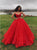 Ball Gown Sweetheart Lace Up Sweep Train Red Organza Long Prom Dress with Pleats OHC581