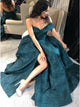 Simple Prom Dresses A-Line Off-the-Shoulder Floor-Length Long Dark Green Prom Dress with Split OHC589