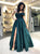 Simple Prom Dresses A-Line Off-the-Shoulder Floor-Length Long Dark Green Prom Dress with Split OHC589