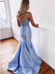 Two Piece Mermaid Spaghetti Straps Lace Up Lavender Long Satin Prom Dress with Beading OHC584