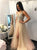 Chic Prom Dresses A-Line V-Neck Floor-Length Light Champagne Prom Dress with Beading Split OHC586