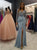 Sexy Mermaid V-Neck Long Sleeves Sweep Train Light Blue Beaded Prom Dress with Split OHC587