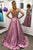 A-Line Deep V-Neck Backless Floor-Length Long Pink Prom Dress Evening Dress with Beading OHC570