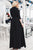 A-Line V-Neck 3/4 Sleeves Cold Shoulder Black Long Prom Dress with Split Sash CAD64 | Cathyprom