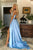 Simple Prom Dress A-Line V-Neck Open Back Sweep Train Light Blue Long Prom Dress with Split OHC568