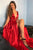 A-Line Deep V-Neck Sweep Train Red Prom Dress with Beading Split LPD91 | Cathyprom