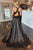 Simple A-Line Deep V-Neck Criss-Cross Back Sweep Train Black Prom Dress with Split OHC580
