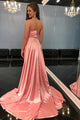 A-Line Spaghetti Straps Sweep Train Pink Prom Dress with Split OHC035 | Cathyprom