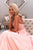 Charming A-Line Halter Backless Sweep Train Long Pink Prom Dress with Appliques OHC579