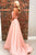 Charming A-Line Halter Backless Sweep Train Long Pink Prom Dress with Appliques OHC579