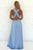 A-Line V-Neck Criss-Cross Back Light Blue Chiffon Long Prom Dress with Split L8