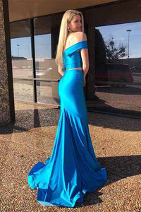 Two Piece Mermaid Off-the-Shoulder Royal Blue Long Prom Dress D24