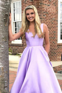 A-Line V-Neck Sleeveless Prom Dress Pockets Party Dress OHC146 | Cathyprom