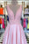 Simple A-line V-neck Sleeveless Long Pink Satin Prom Dress with Beading OHC573