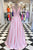 Simple A-line V-neck Sleeveless Long Pink Satin Prom Dress with Beading OHC573