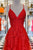 Elegant A-Line Spaghetti Straps Red Tulle Sweep Train Long Prom Evening Dress OHC571