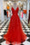 Elegant A-Line Spaghetti Straps Red Tulle Sweep Train Long Prom Evening Dress OHC571