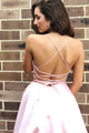 Modest V-neck Sleeveless Criss Cross Back Pockets Long Satin Prom Evening Dress OHC577