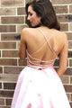 Modest V-neck Sleeveless Criss Cross Back Pockets Long Satin Prom Evening Dress OHC577