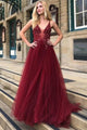 Sexy Deep V-Neck A Line Prom Dress Long Charming Appliques Beaded Prom/Evening Gowns PIN07123|CathyProm