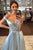 Off the Shoulder Light Blue A-line Satin Prom Dresses SN3113