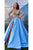 Sexy Prom Dress Blue Satin A-Line Side Slit Long Sleeves Prom Dresses Evening Dresses OHC600