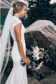 Elegant Mermaid Round Neck Long White Sweep Train Simple Satin Wedding Dress OHD231