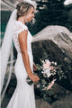 Elegant Mermaid Round Neck Long White Sweep Train Simple Satin Wedding Dress OHD231