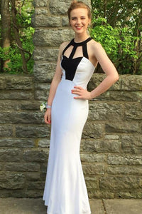 Mermaid Jewel Backless Floor-Length White Prom Dress with Keyhole OHC080 | Cathyprom