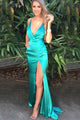 Mermaid Deep V-Neck Backless Sweep Train Turquoise Prom Dress OHC054 | Cathyprom