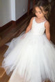 A Line Spaghetti Straps Lace Sleeveless Ivory Tulle Flower Girl Dresses  OHR024 | Cathyprom