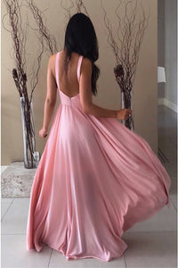 A-Line Crew Backless Floor-Length Pink Prom Dress with Keyhole PD8