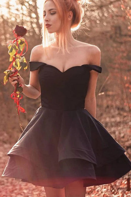 Elegant Off Shoulder Above Knee Black Homecoming Party Dress OHM049 cathyprom Elegant Off Shoulder Above Knee Black Homecoming Party Dress OHM049 cathyprom