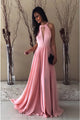 A-Line Crew Backless Floor-Length Pink Prom Dress with Keyhole PD8