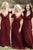 A-Line Spaghetti Straps Floor-Length Dark Red Chiffon Bridesmaid Dress with Lace OHS009 | Cathyprom