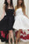 A-Line Strapless Flower Print Hi-Lo Black Satin Prom /Homecoming Dress P34