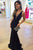 Mermaid Deep V-Neck Sweep Train Black Elastic Satin Prom Dress OHC064 | Cathyprom