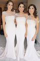 Mermaid Strapless Sweep Train Ivory Bridesmaid Dress with Appliques OHS020 | Cathyprom