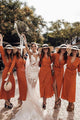 Sheath V-Neck Long Sleeves Ankle-Length Bridesmaid Dress with Split Sash OHS088 | Cathyprom